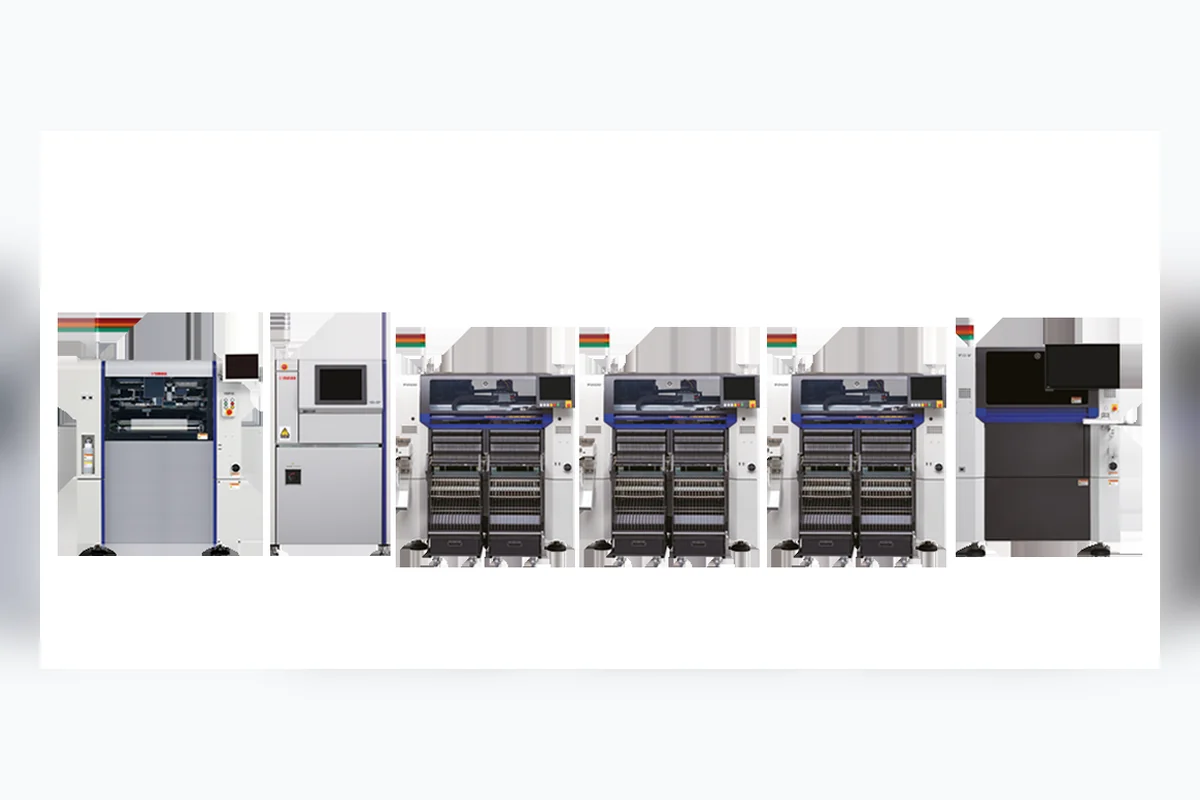 Complete SMT production line with connected printing, placement and inspection equipment