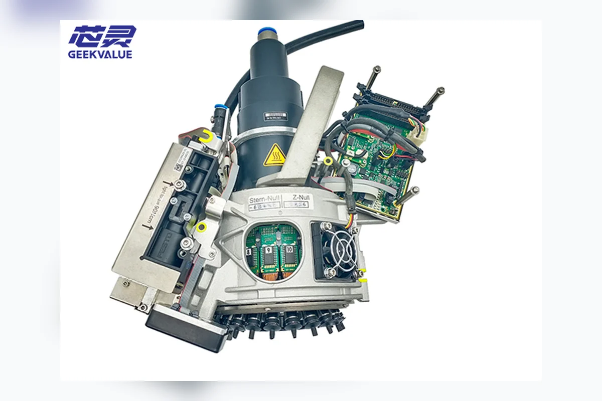 SMT placement head assembly with motors, control boards and nozzle mechanisms